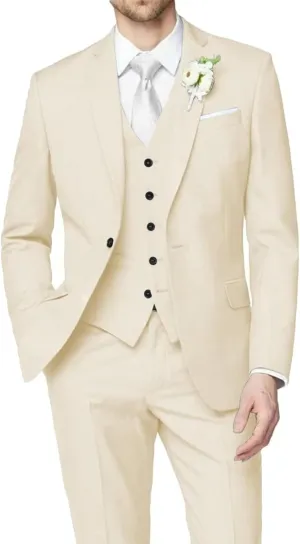 3 Piece Men Slim Fit Suits Wedding Groomsmen Prom Business Suit One Button Blazer Jacket Vest Pants Tuxedo Set