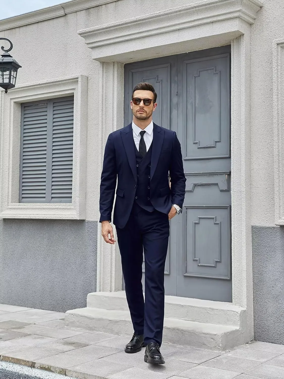 3 Piece Suit Men Slim Fit Double Breasted Suit for Men Wedding Suits Classic One Button Formal Prom Dinner Tuxedo