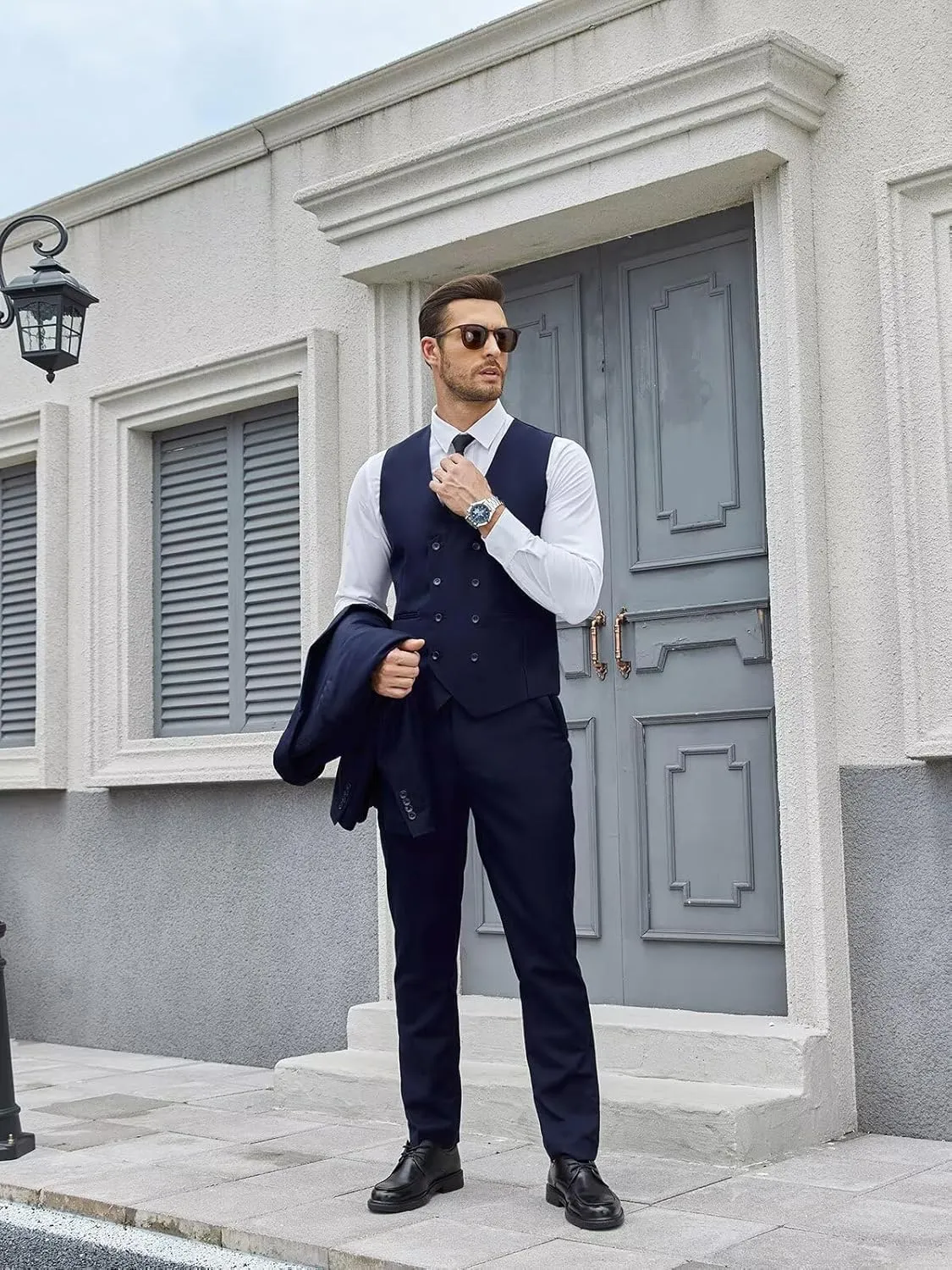 3 Piece Suit Men Slim Fit Double Breasted Suit for Men Wedding Suits Classic One Button Formal Prom Dinner Tuxedo
