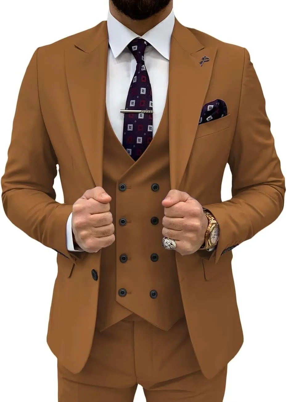 3 Piece Suit Men Slim Fit Double Breasted Suit for Men Wedding Suits Classic One Button Formal Prom Dinner Tuxedo