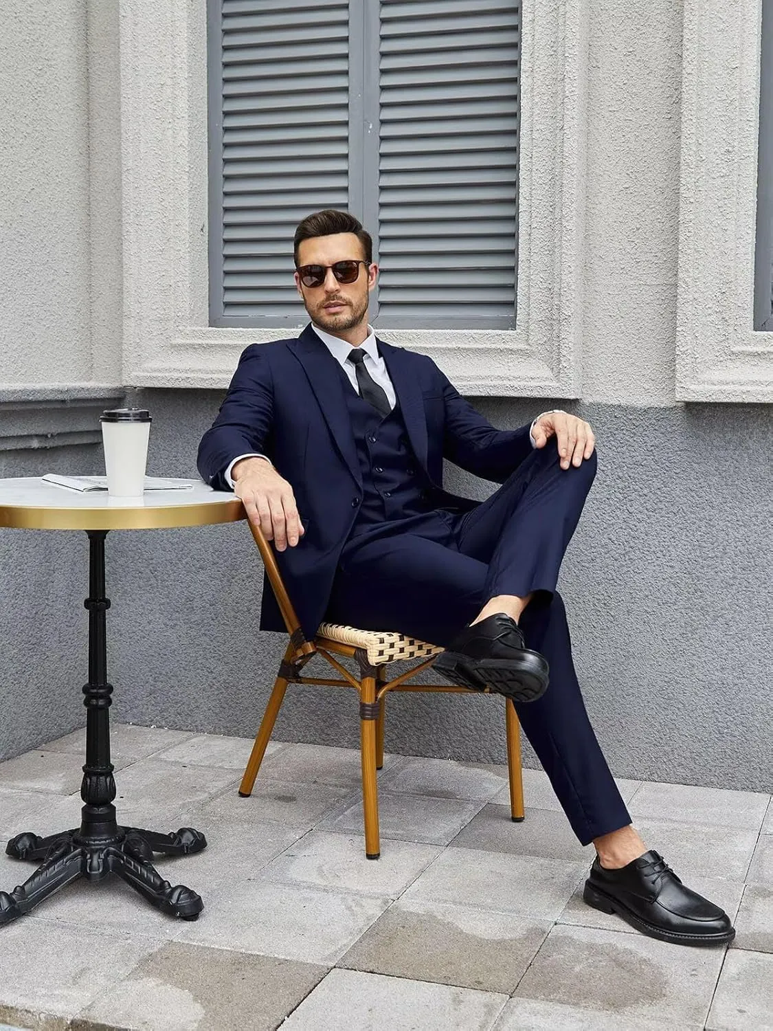 3 Piece Suit Men Slim Fit Double Breasted Suit for Men Wedding Suits Classic One Button Formal Prom Dinner Tuxedo