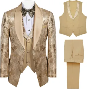 3 Pieces Men's Tuxedo Paisley Groom Wedding Blazer Jacket Vest Pants Sets Floral Formal Suits for Party,Dinner,Prom