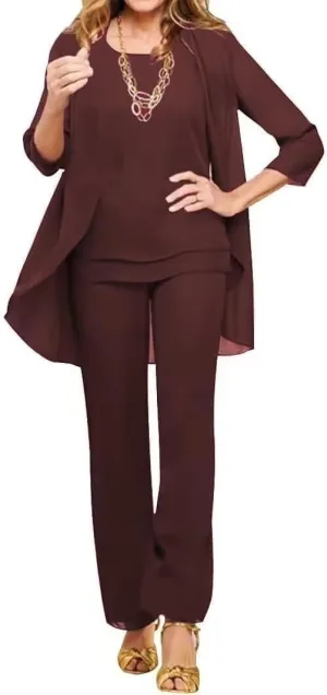 3 Pieces Mother of The Bride Pant Suits for Wedding Chiffon Foraml Outfit Set for Formal Dresses Women Groom Dress