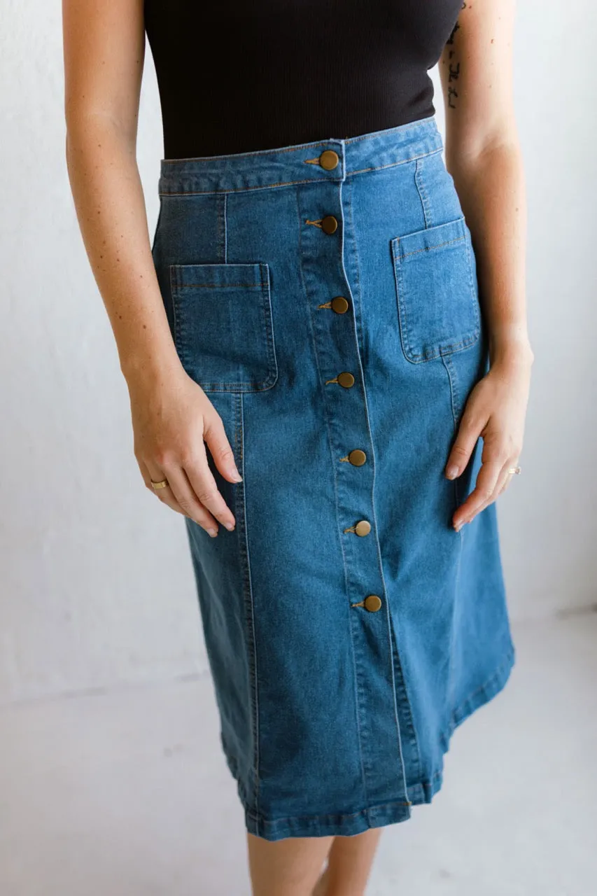 A-line Button Down Denim Skirt