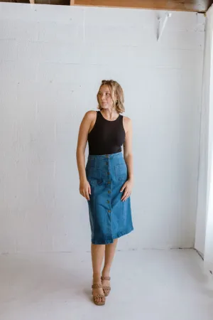 A-line Button Down Denim Skirt