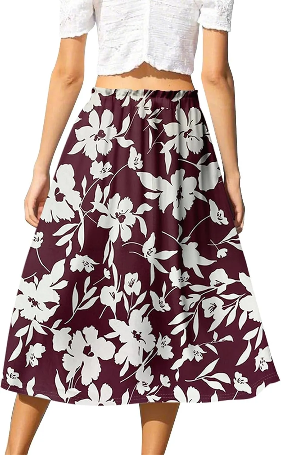 ADHOWBEW Boho Skirts for Women Midi Length Ruffle Cute Flowy High Waisted Trendy Beach Casual A Line Plus Size Spring Skirts