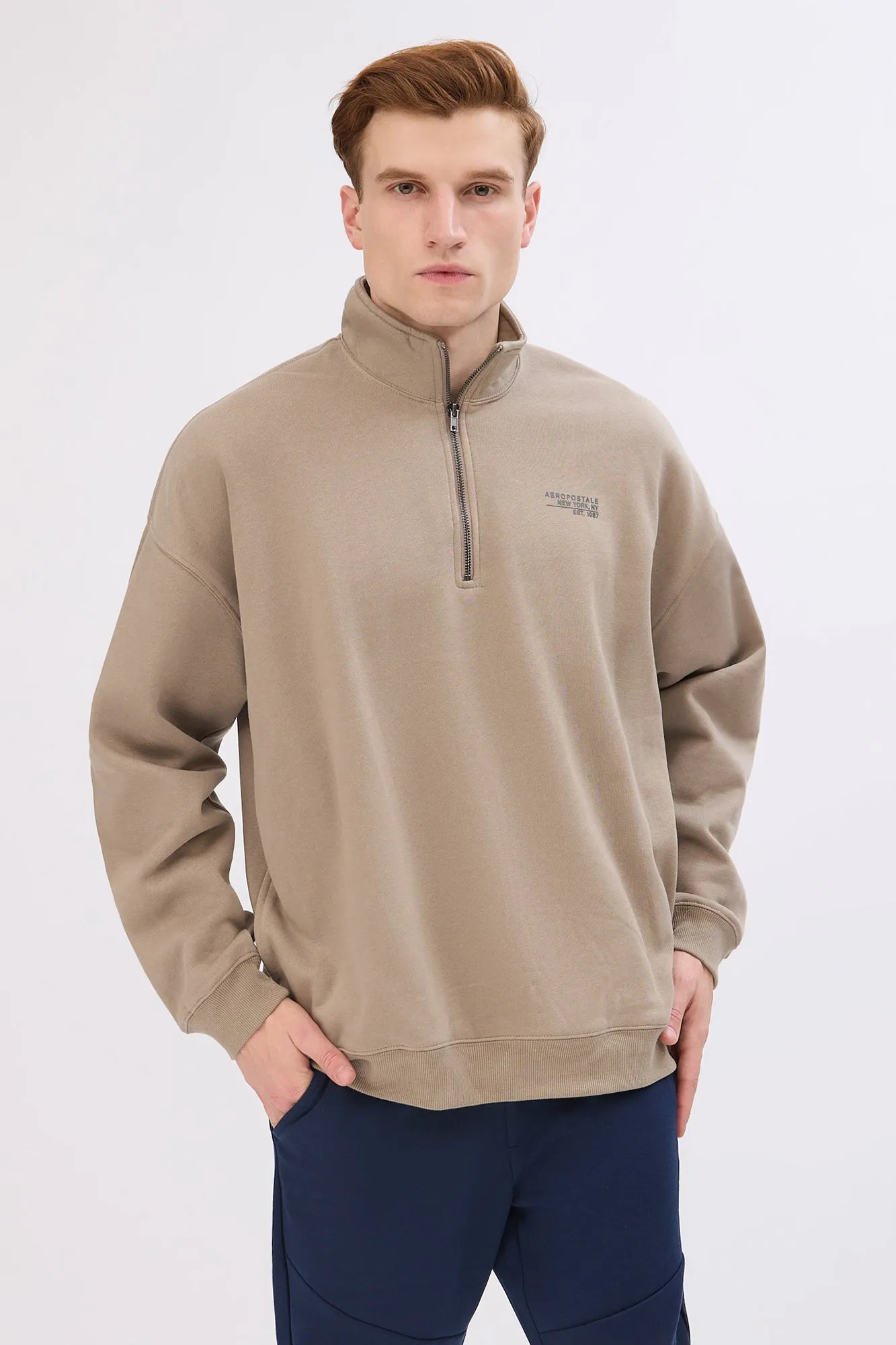 Aropostale Small Print Mock Neck Quarter-Zip Sweatshirt