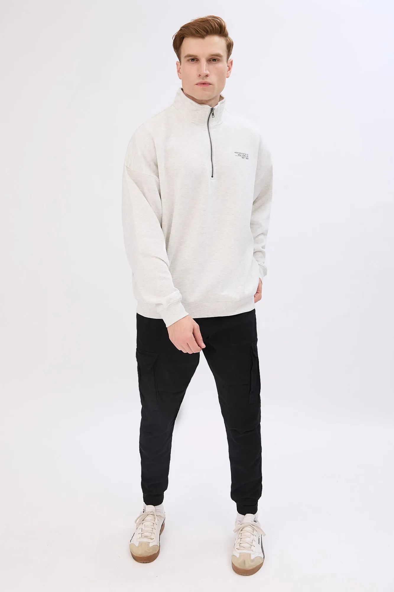 Aropostale Small Print Mock Neck Quarter-Zip Sweatshirt