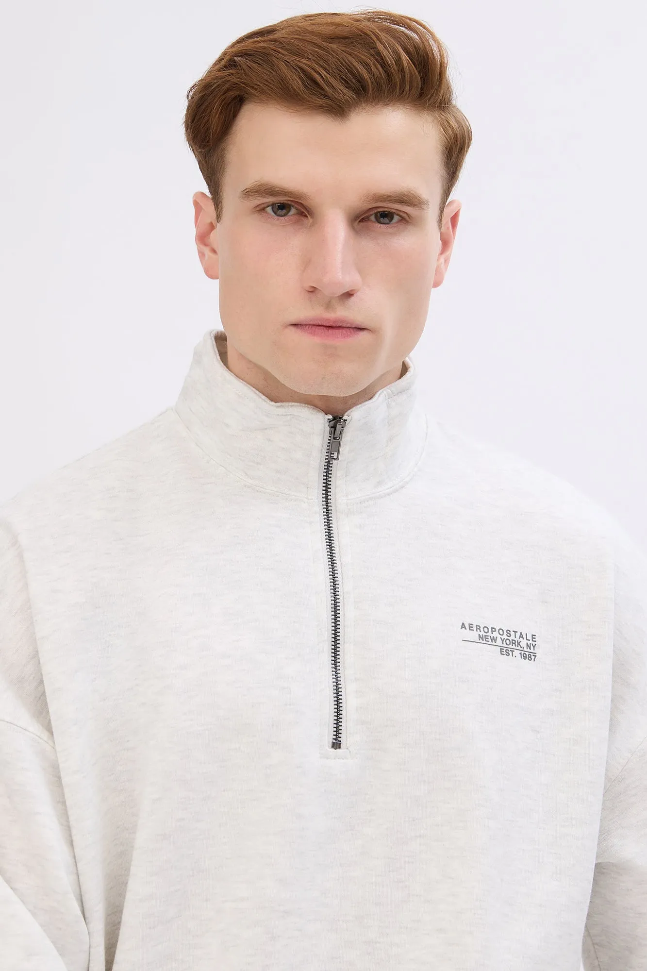 Aropostale Small Print Mock Neck Quarter-Zip Sweatshirt