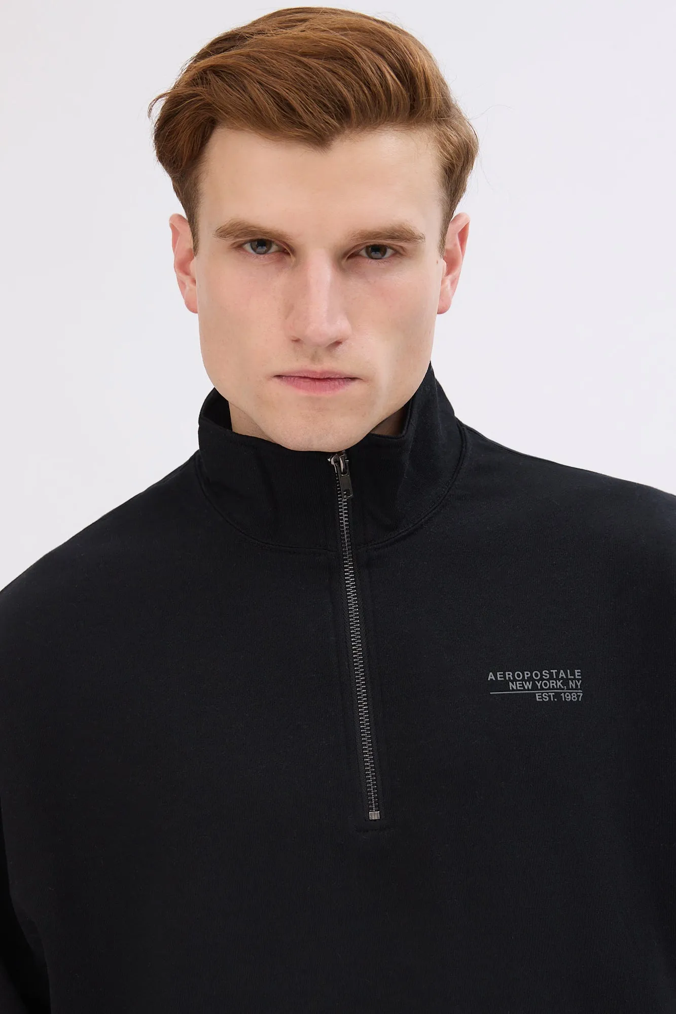Aropostale Small Print Mock Neck Quarter-Zip Sweatshirt