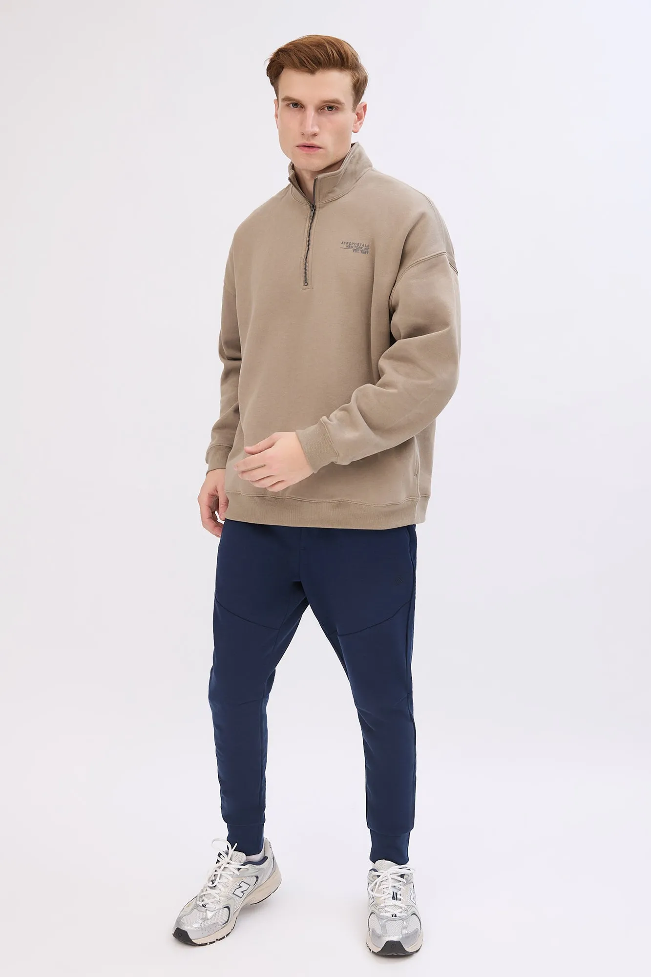 Aropostale Small Print Mock Neck Quarter-Zip Sweatshirt