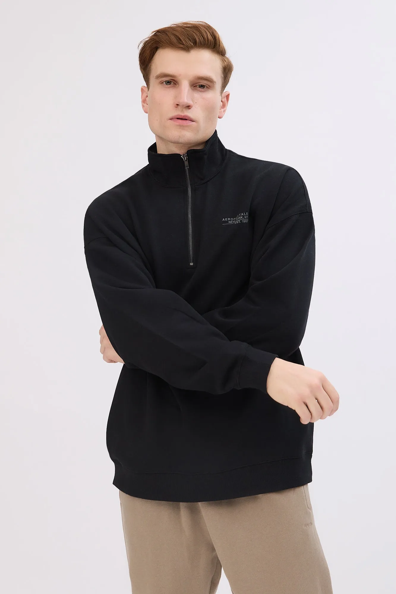 Aropostale Small Print Mock Neck Quarter-Zip Sweatshirt