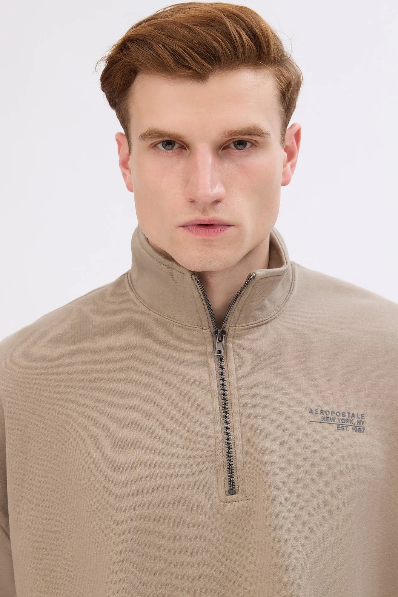 Aropostale Small Print Mock Neck Quarter-Zip Sweatshirt