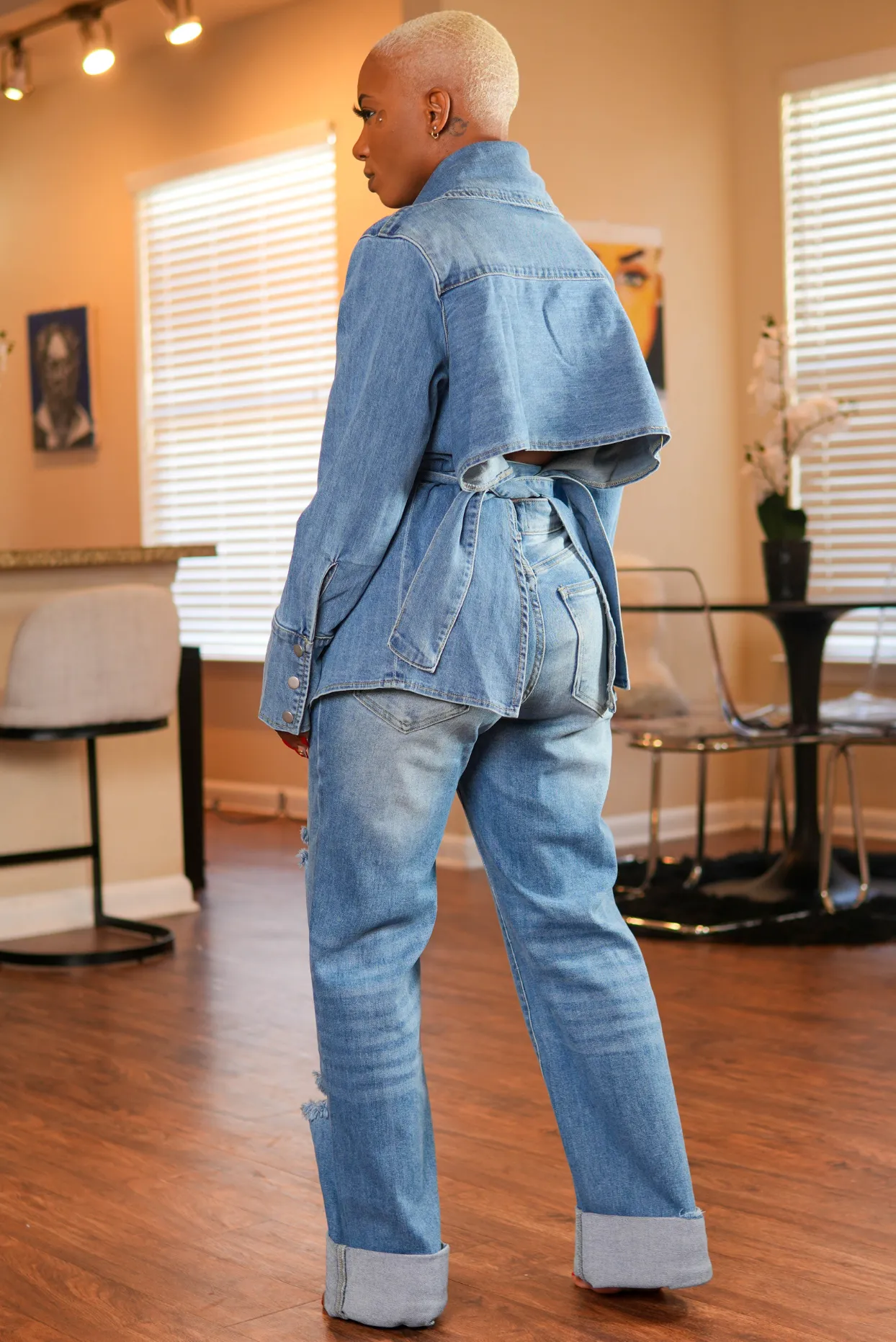 Backless Denim Button-Up