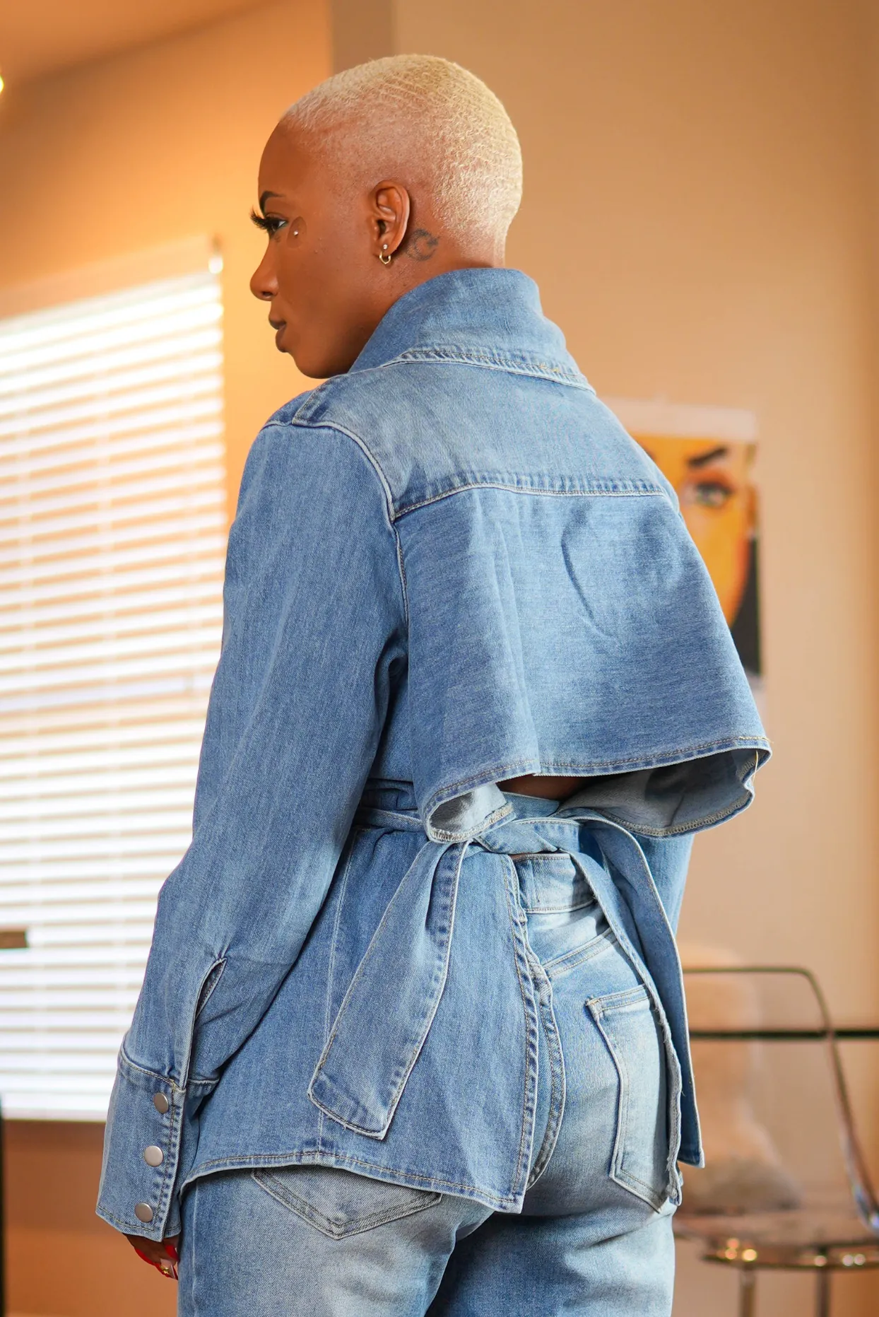 Backless Denim Button-Up