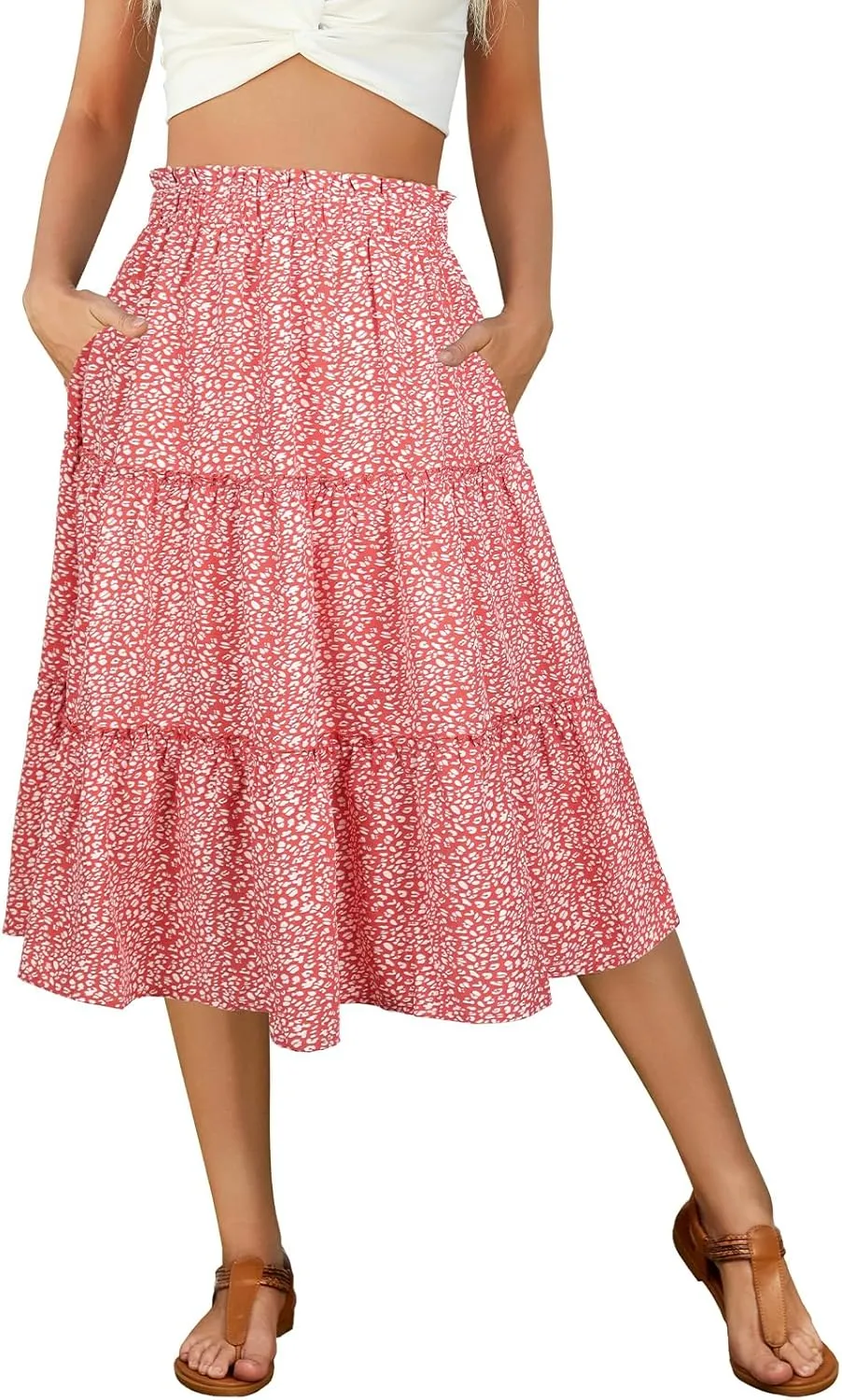Berydress Midi Skirt for Women with Pockets 2025 High Waist A Line Casual Summer Boho Flowy Tiered Ruffle Beach Skirts