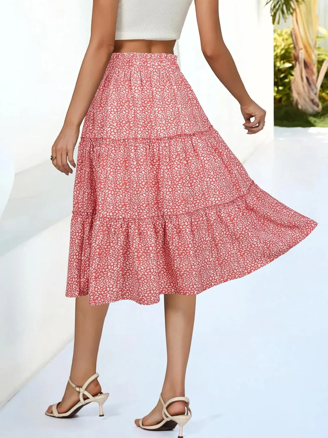 Berydress Midi Skirt for Women with Pockets 2025 High Waist A Line Casual Summer Boho Flowy Tiered Ruffle Beach Skirts