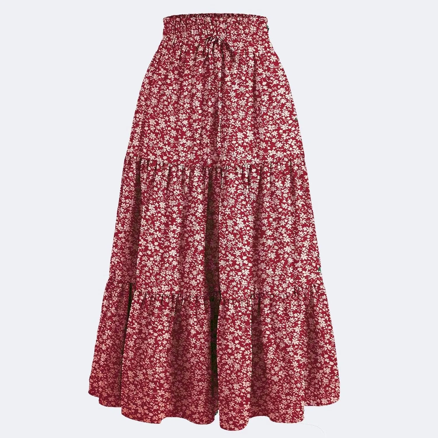 Boho Floral Maxi Skirt for Women Summer Elastic High Waisted Skirts Vacation A-Line Tiered Flowy Swing Long Skirts