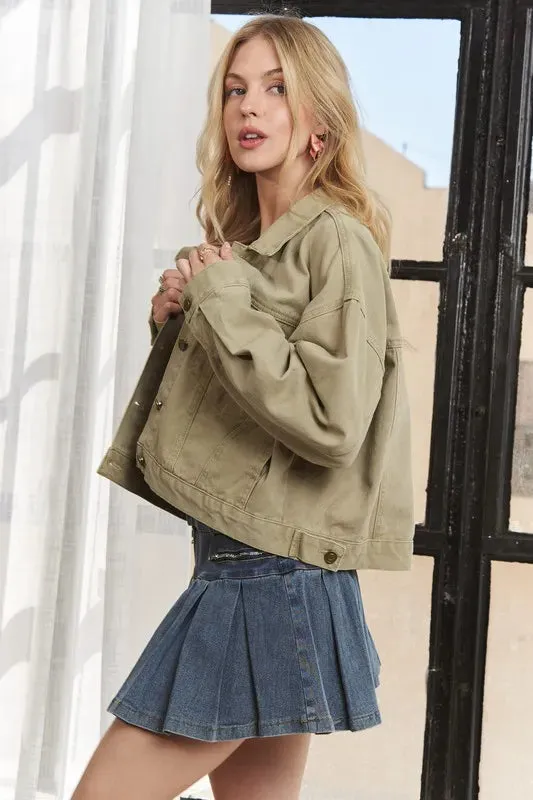 Canvas Button Up Front Denim Jacket