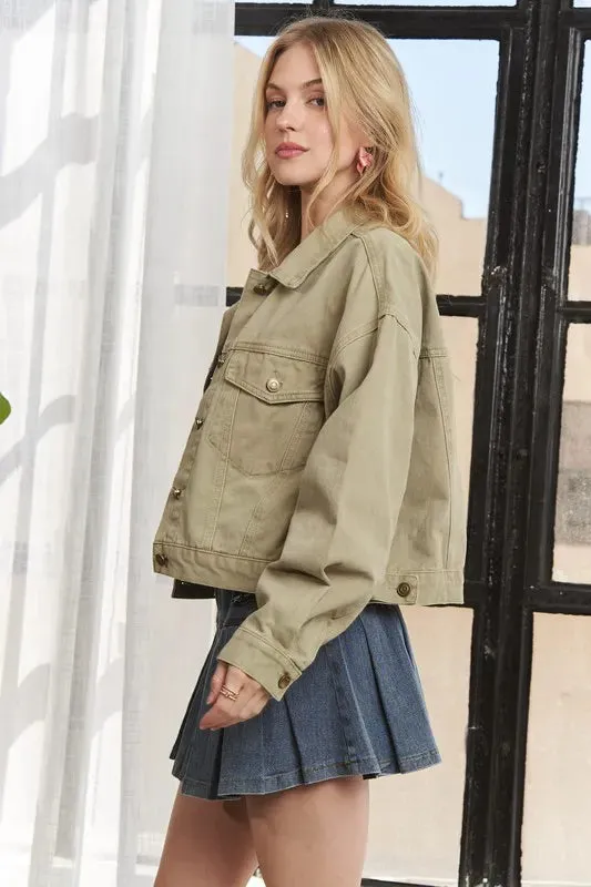 Canvas Button Up Front Denim Jacket