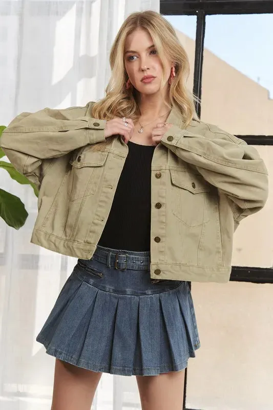 Canvas Button Up Front Denim Jacket