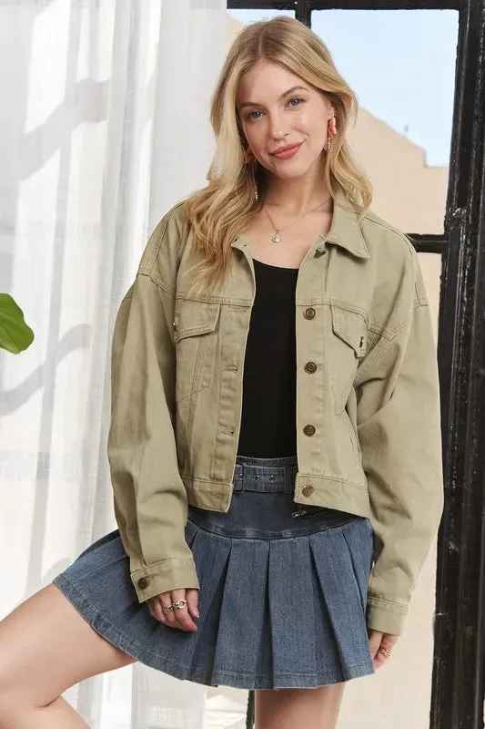 Canvas Button Up Front Denim Jacket