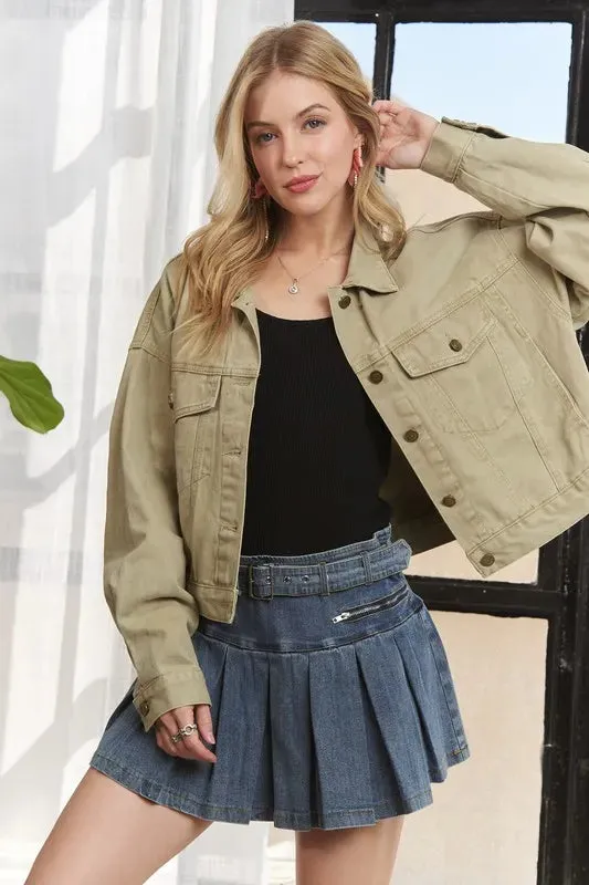 Canvas Button Up Front Denim Jacket