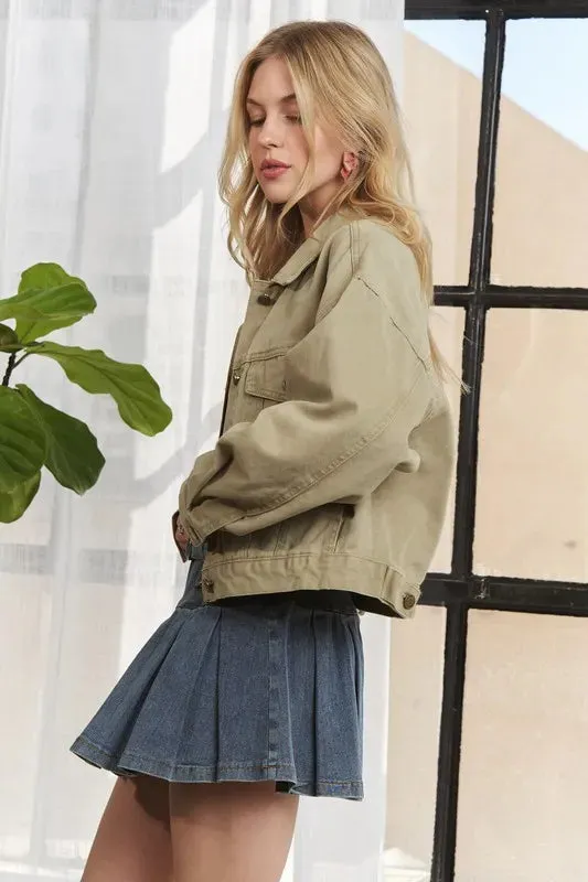 Canvas Button Up Front Denim Jacket