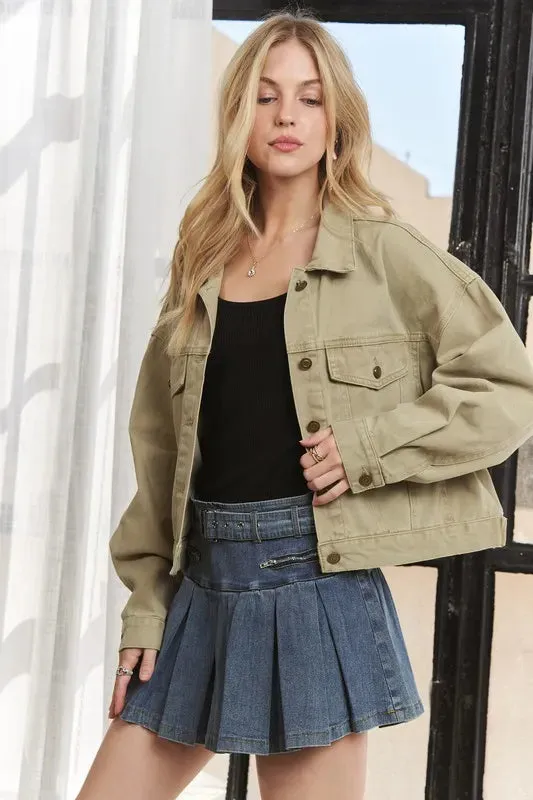 Canvas Button Up Front Denim Jacket