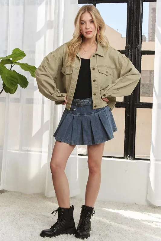 Canvas Button Up Front Denim Jacket