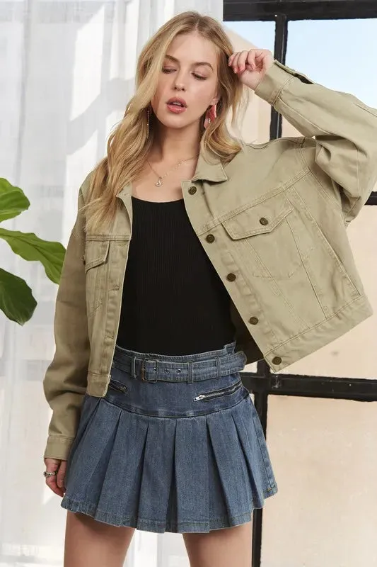 Canvas Button Up Front Denim Jacket
