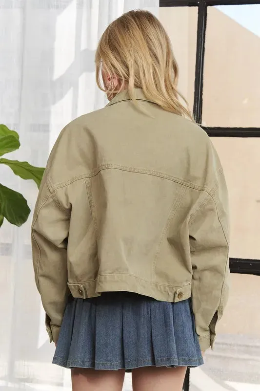 Canvas Button Up Front Denim Jacket