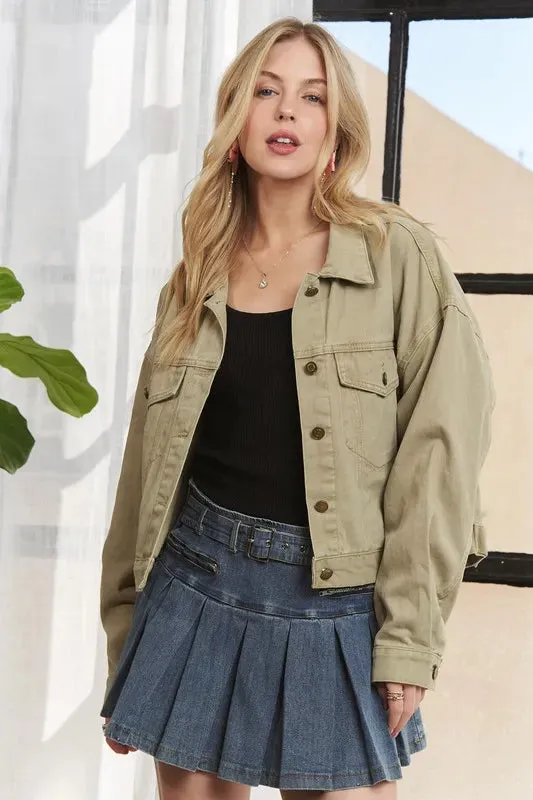 Canvas Button Up Front Denim Jacket