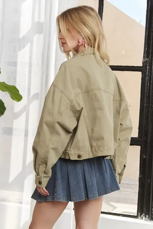 Canvas Button Up Front Denim Jacket