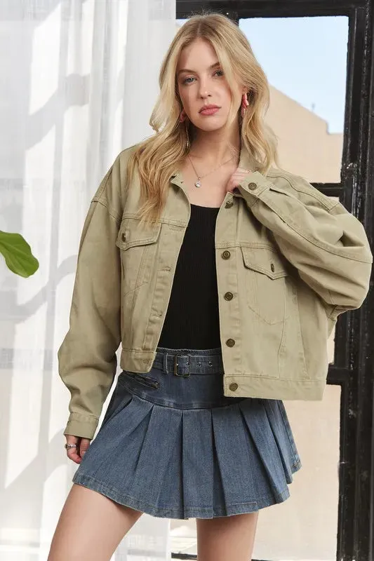Canvas Button Up Front Denim Jacket