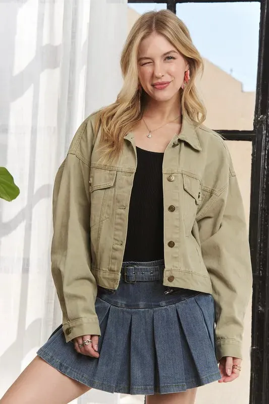 Canvas Button Up Front Denim Jacket