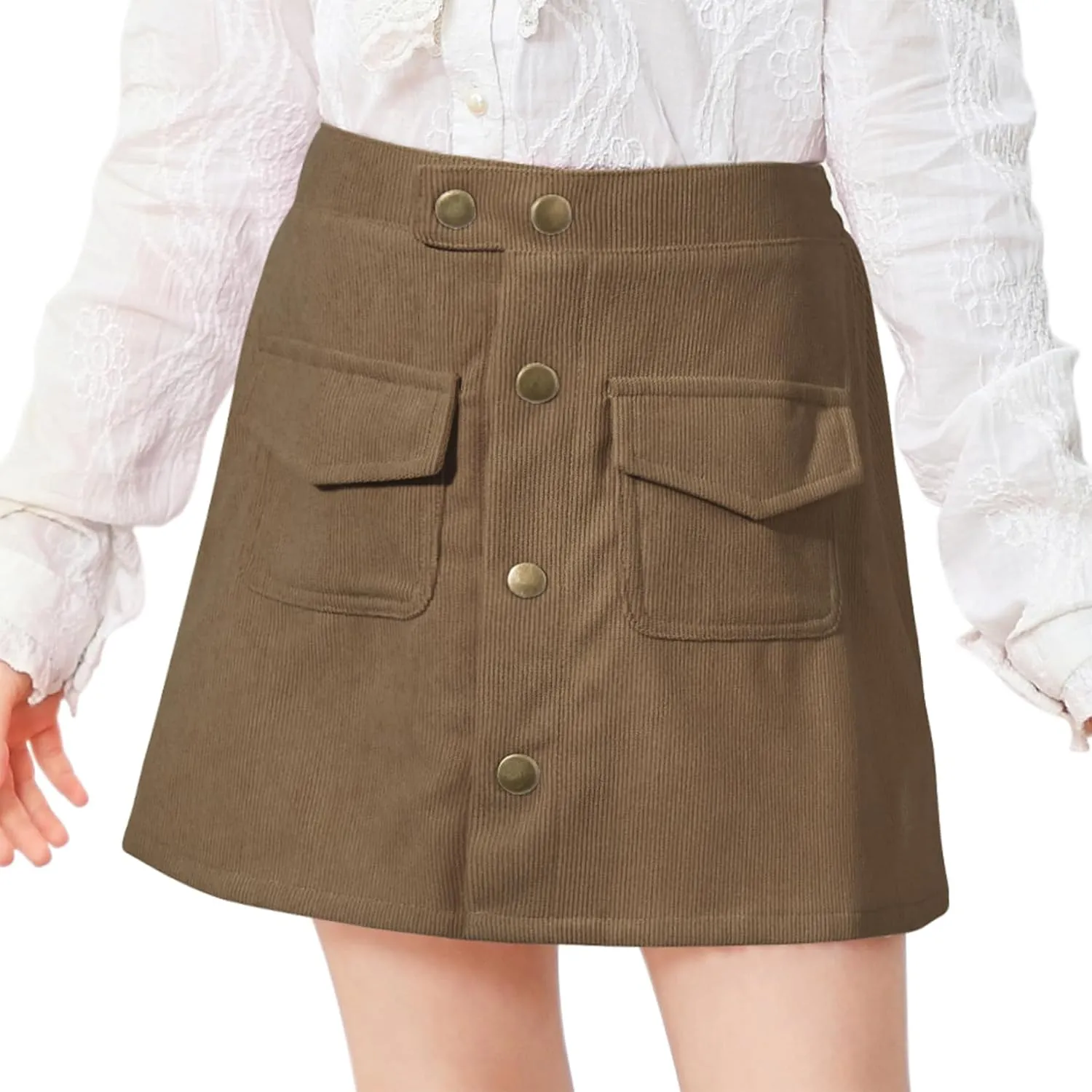 Century Star Skirts for Girls Corduroy Short Mini Skirt Plaid Skirt High Waist Uniform Skirts for Girls A-line Short