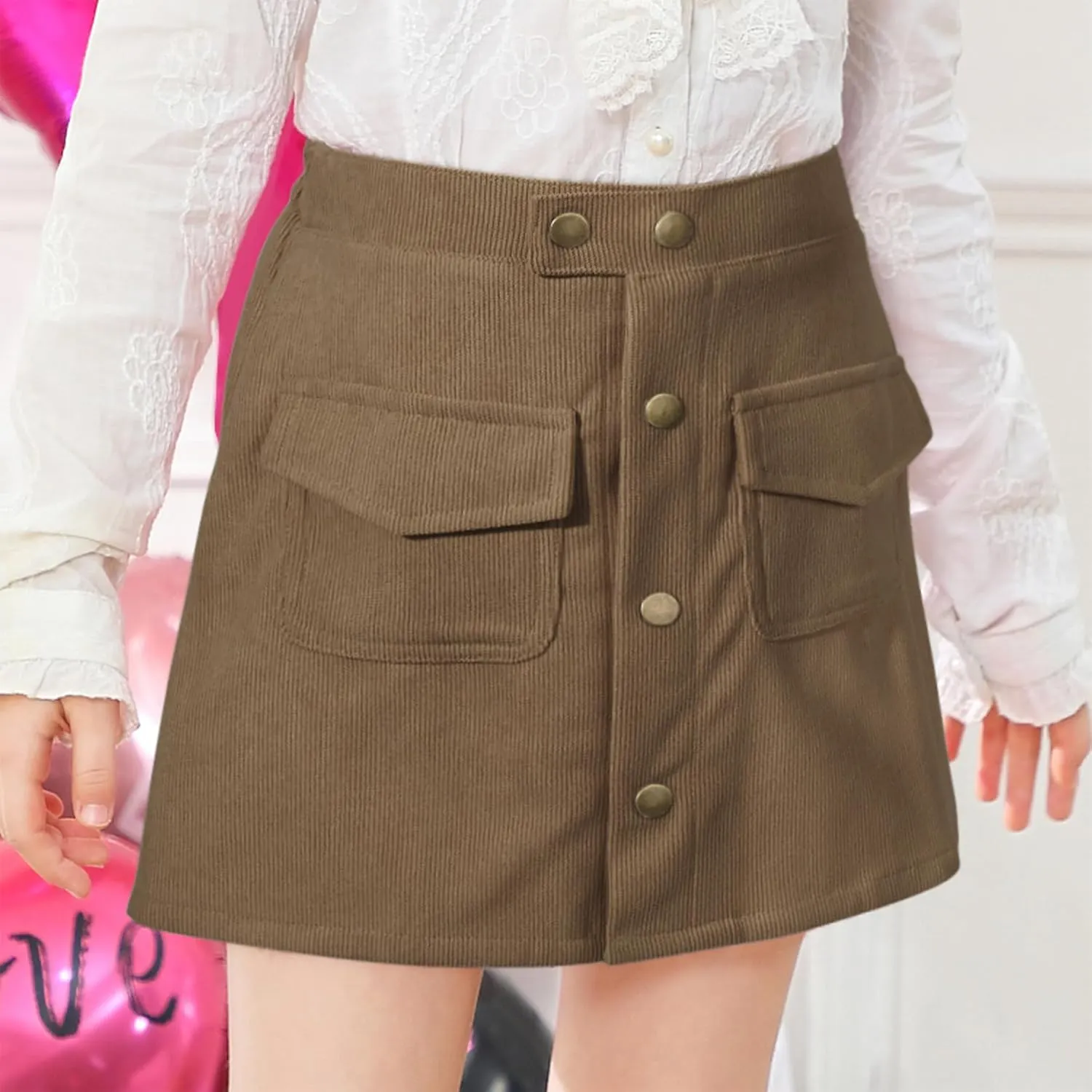 Century Star Skirts for Girls Corduroy Short Mini Skirt Plaid Skirt High Waist Uniform Skirts for Girls A-line Short
