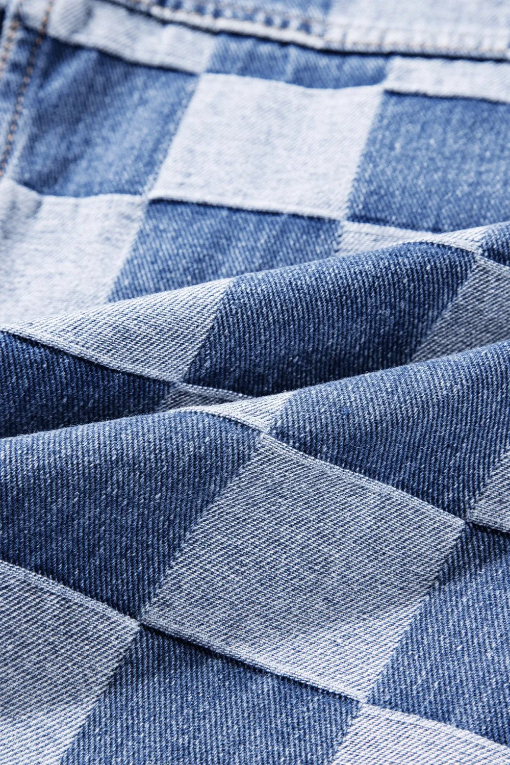 Checkered Button Up Long Sleeve Denium Jacket