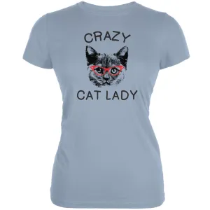 Crazy Cat Lady With Glasses Blue Soft Juniors T-Shirt