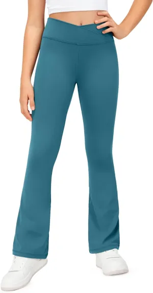 CRZ YOGA Girls Butterluxe Crossover Flare Leggings - Kids High Waist V Cross Bell Bottoms Bootcut Lounge Active Yoga Pants
