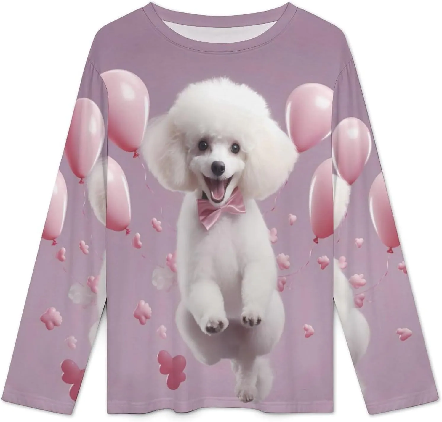 Cute Poodle Women's Pajama Set Long Sleeve Pj Sets Casual Two Piece Loungewear Soft Sleepwear