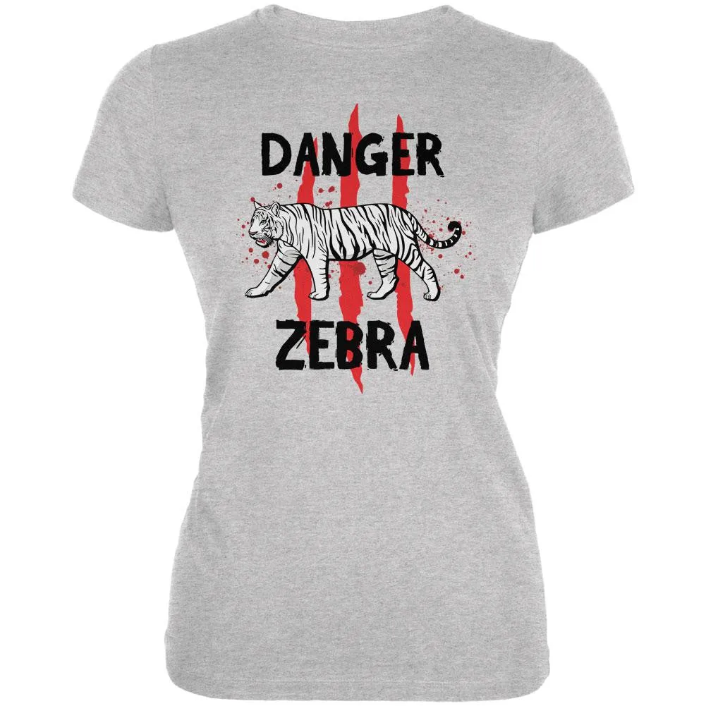 Danger Zebra White Siberian Tiger Heather Grey Juniors Soft T-Shirt