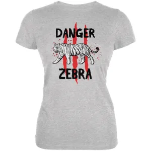 Danger Zebra White Siberian Tiger Heather Grey Juniors Soft T-Shirt