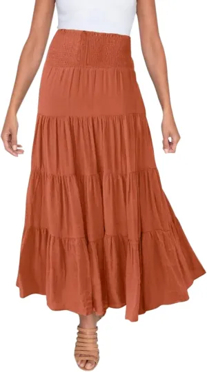 Denim Skirts Women's Summer Elastic High Waist Boho Maxi Skirt Casual Drawstring A Line Long Skirt High Skirt