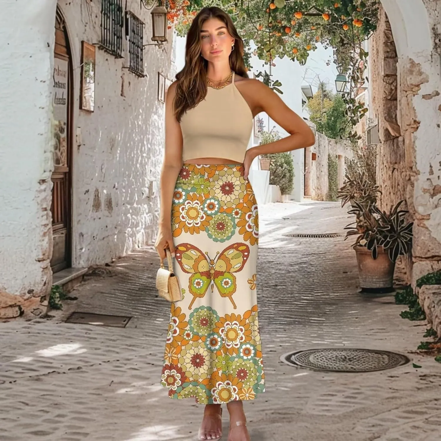 Flared Long Skirts for Women High Waist Maxi Skirts A-Line Ruffle Swing Casual Skirts for Party Holiday Cocktail