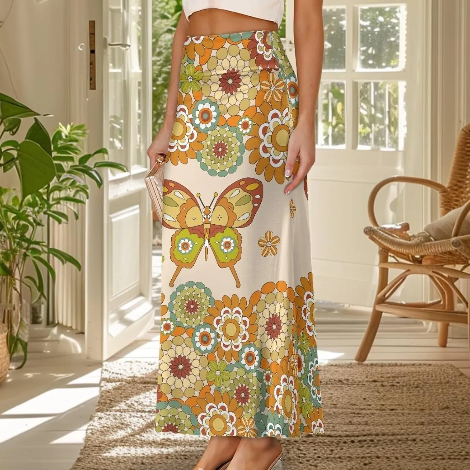 Flared Long Skirts for Women High Waist Maxi Skirts A-Line Ruffle Swing Casual Skirts for Party Holiday Cocktail