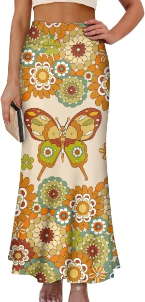 Flared Long Skirts for Women High Waist Maxi Skirts A-Line Ruffle Swing Casual Skirts for Party Holiday Cocktail