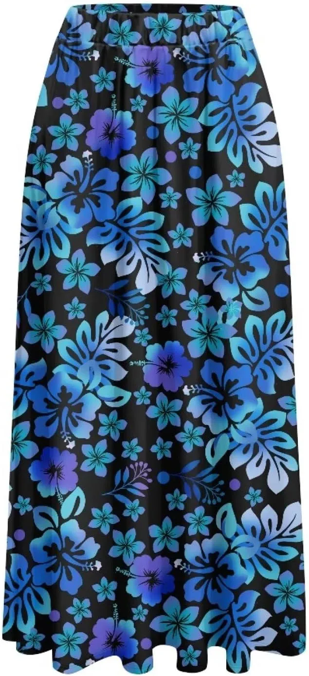 Flowy Skirt Midi Length Elastic High Waist A-Line Skirt with Pockets for Women Summer Trendy(S-2XL)