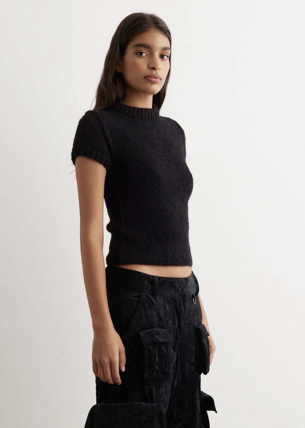 Fluffy Cap Sleeve Knit Top